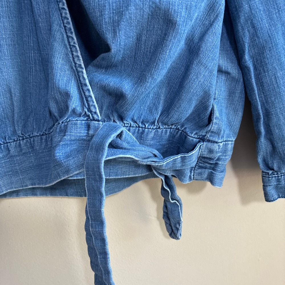Madewell Chambray Wrap Top Small Blue Womens Cotton Lyocell Tie Waist Blouse - Picture 3 of 8